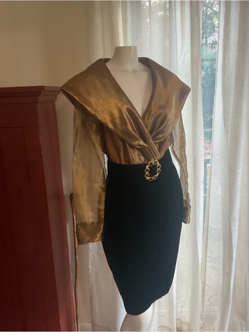 Vintage Nightway Chiffon Black Velvet Party Dress S